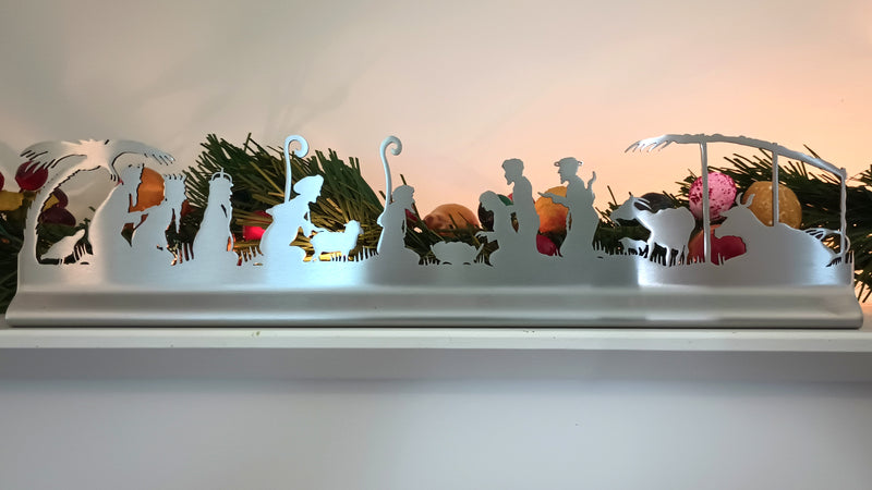 Modern Christmas Mantel Nativity, Brushed Stainless Steel