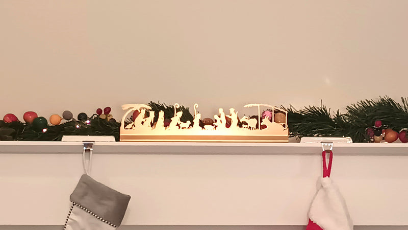 Modern Christmas Mantel Nativity, 24K Brushed Gold