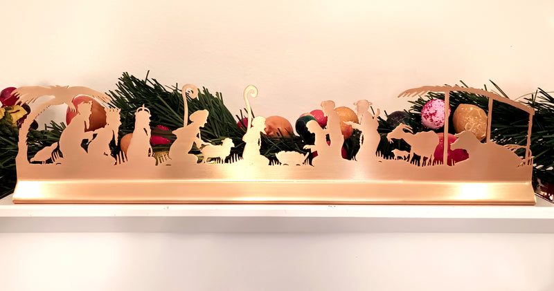 Modern Christmas Mantel Nativity, 24K Brushed Gold