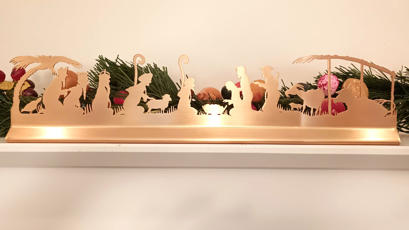 Modern Christmas Mantel Nativity, 24K Brushed Gold