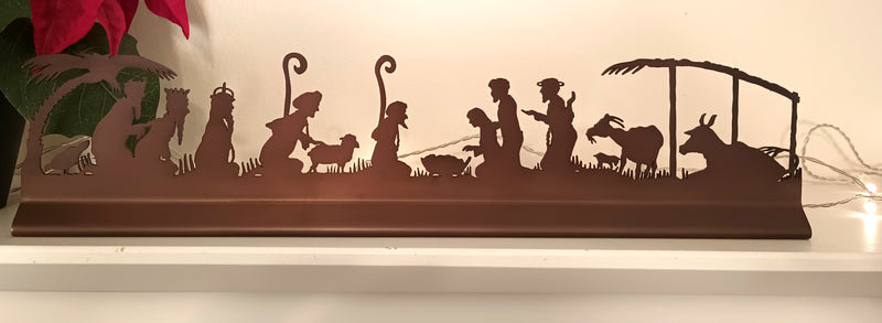 Modern Christmas Mantel Nativity, Oil Rubbed Bronze