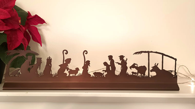 Modern Christmas Mantel Nativity, Oil Rubbed Bronze