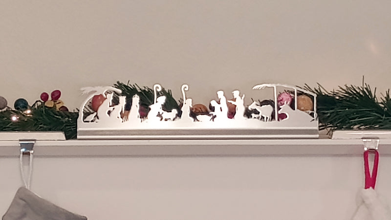 Modern Christmas Mantel Nativity, Brushed Stainless Steel