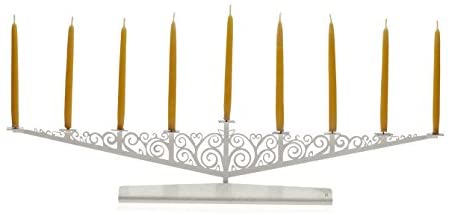 Tree of Life Chanukah Menorah, Brushed Steel