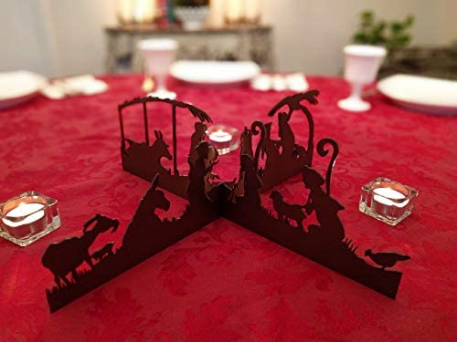 Large Nativity Silhouette Modern Centerpiece for Tabletop, Oil Rubbed Bronze