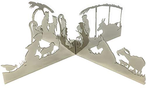 Large Modern Silhouette Centerpiece Nativity for Tabletop, Polished Nickel