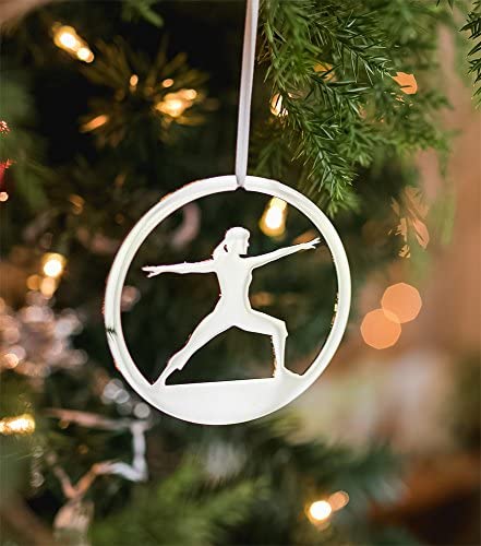 Yoga Warrior Pose Christmas Ornament, Polished Nickel