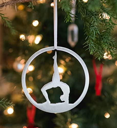 Yoga Forearm Balance Pose Christmas Ornament, Brushed Steel