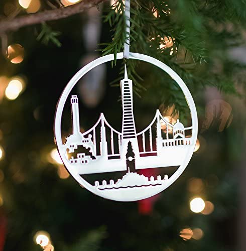 San Francisco Skyline Christmas Ornament, Polished Nickel