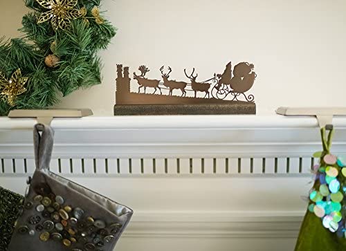 Victorian Style Santa Mantel Christmas Scene, Oiled Bronze