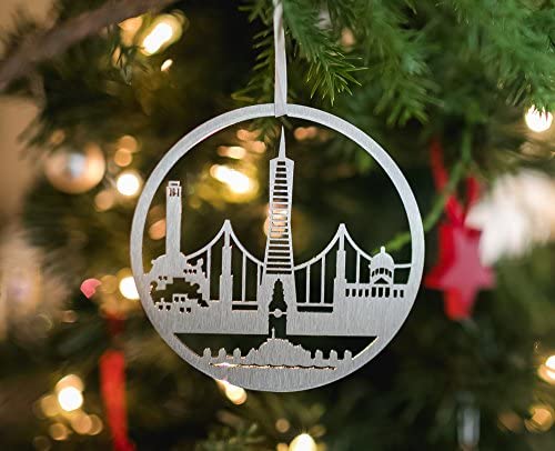 San Francisco Skyline Christmas Ornament, Brushed Steel