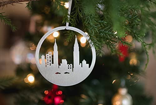 Chrysler and Empire State Buildings Christmas Ornament in New York City, Brushed Steel