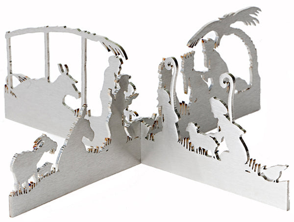 Modern Silhouette Nativity Tabletop or Centerpiece, Brushed Steel