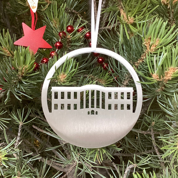 White House Christmas Ornament in Washington DC, Brushed Steel