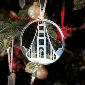 Golden Gate Bridge Christmas Ornament, Polished Nickel