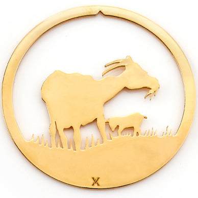 Goat with Kid Nativity Ornament, 24K Gold Plate
