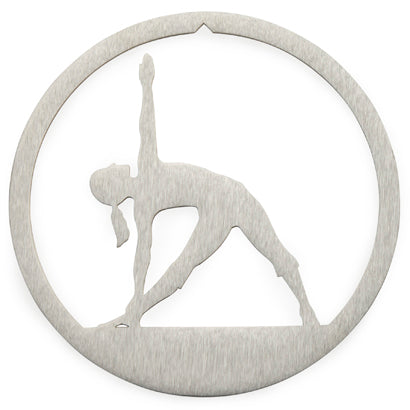 Yoga Triangle Pose Christmas Ornament, Brushed Steel