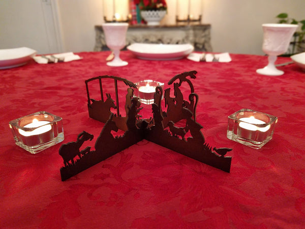 Modern Silhouette Nativity Tabletop or Centerpiece, Oiled Bronze