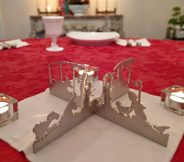 Modern Silhouette Nativity Tabletop or Centerpiece, Brushed Steel
