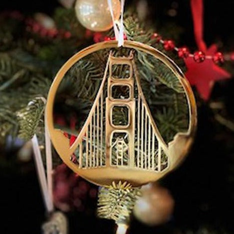 Golden Gate Bridge Christmas Ornament, 24K Gold Plate