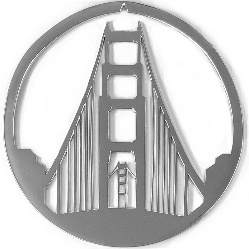 Golden Gate Bridge Christmas Ornament, Polished Nickel