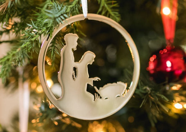 Holy Family Nativity Christmas Ornament, Polished Nickel