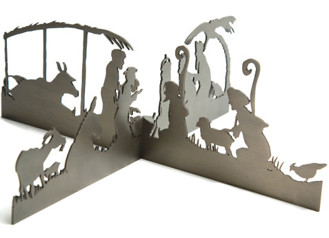 Modern Silhouette Nativity Tabletop or Centerpiece, Oiled Bronze