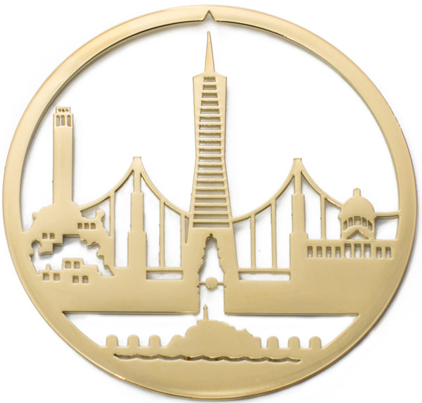 San Francisco Skyline Christmas Ornament, 24K Gold Plate