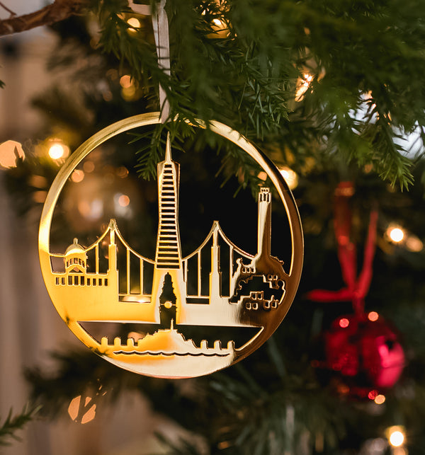 San Francisco Skyline Christmas Ornament, 24K Gold Plate